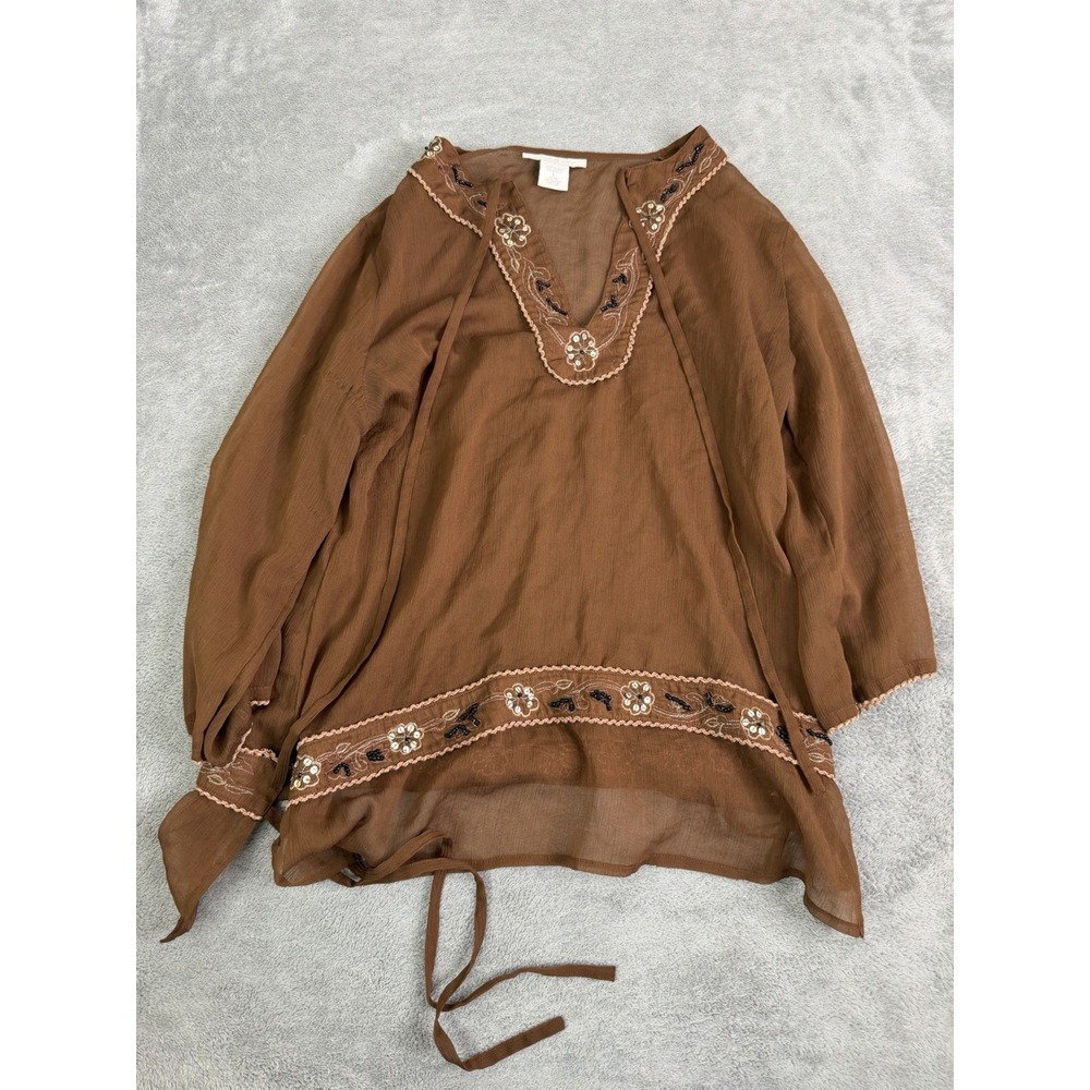 Vintage Y2K Charlotte Russe Peasant Top Beaded Women's Size Large Brown Boho